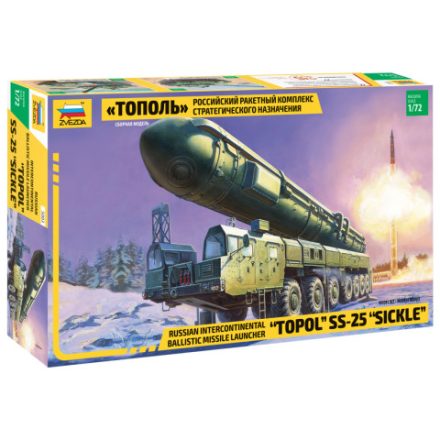 Zvezda 5003 "Topol" SS-25 "Sickle" Orosz interkontinentális ballisztikus rakéta 1:72 makett